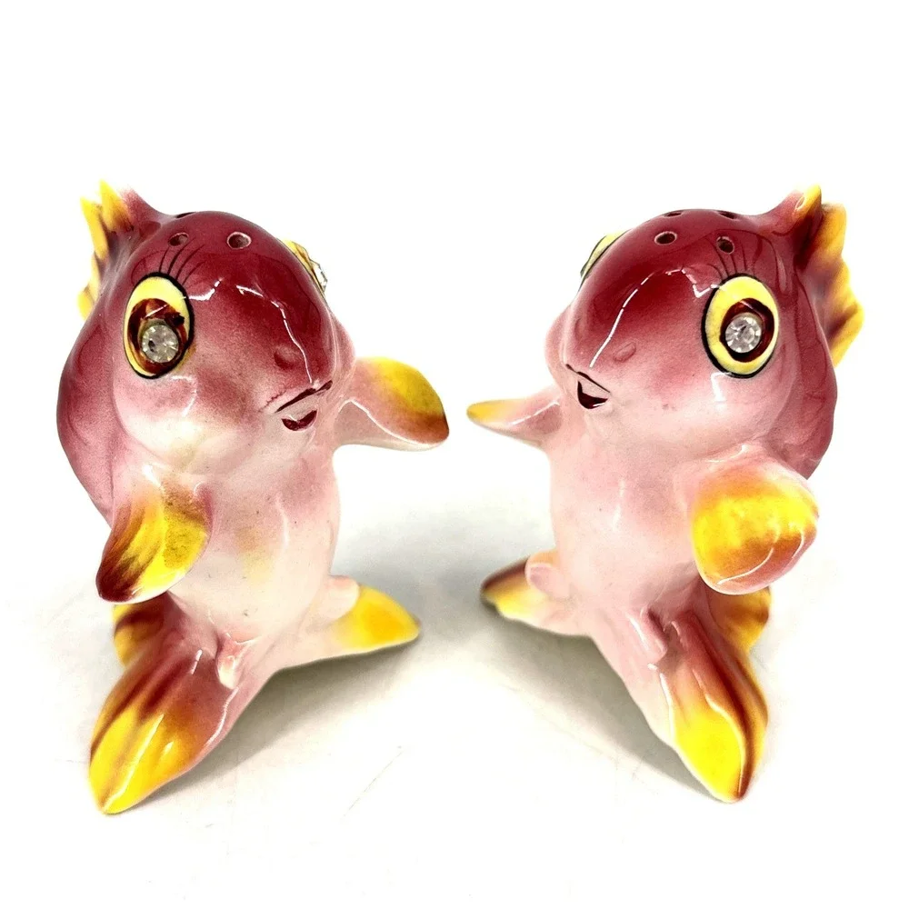 Vintage Lefton 043 Anthropomorphic Koi Gold Fish Salt & Pepper Shakers Japan‎